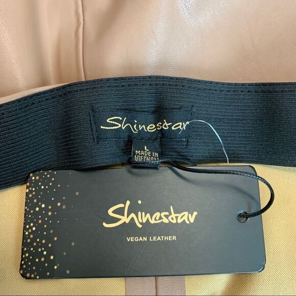 SHINESTAR vegan faux leather mini skirt camel brown Sz L NWT - Picture 3 of 8